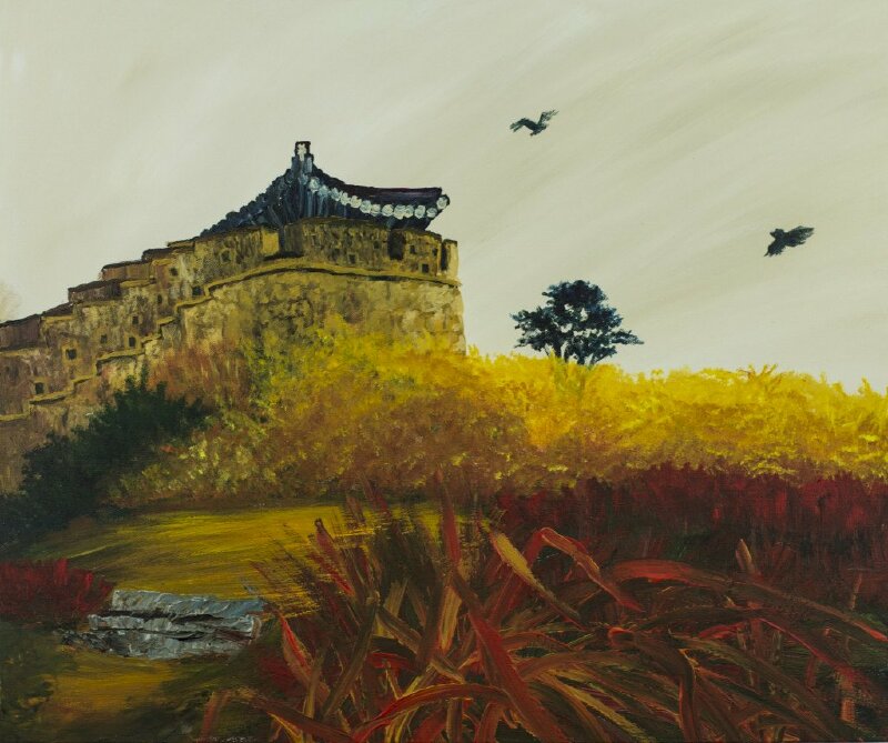 Tranh phong cảnh cung điện Hàn Quốc vào mùa thu tuyệt đẹp