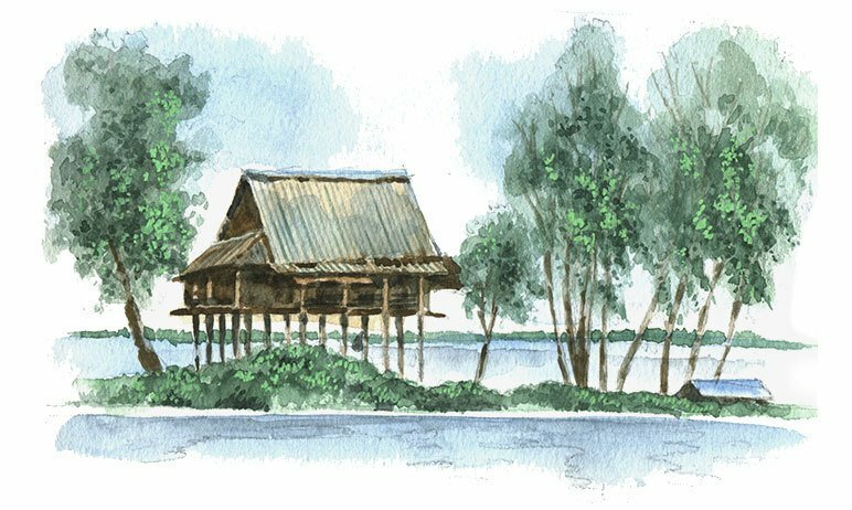 Tranh phong cảnh nhà sàn đẹp