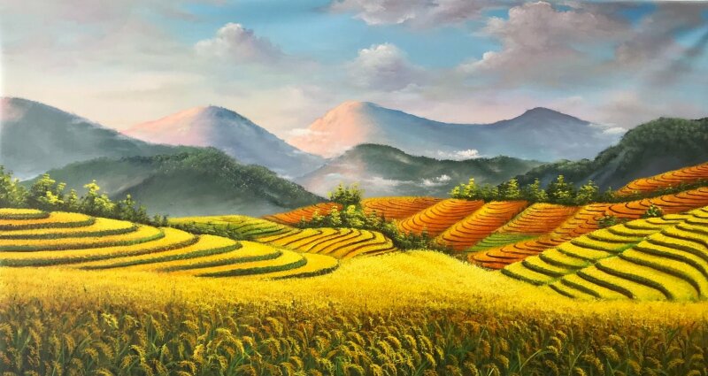Tranh phong cảnh cánh đồng lúa ruộng bậc thang Tây Bắc