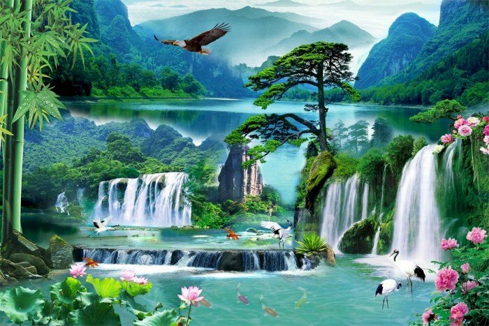 Tranh trang trí 3D phong cảnh sơn thuỷ hợp người tuổi Dậu