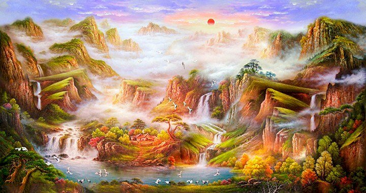 Tranh phong cảnh sơn thuỷ làm tranh treo tường trang trí đẹp cho người tuổi Dậu