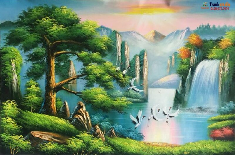 Tranh sơn dầu phong cảnh sơn thuỷ đẹp hợp người tuổi Dậu