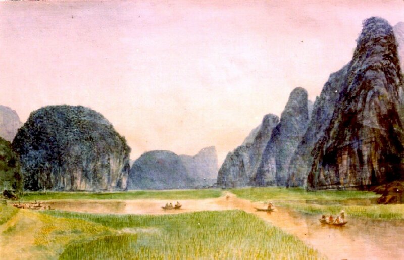 Tranh vẽ phong cảnh Tam Cốc Ninh Bình tuyệt đẹp