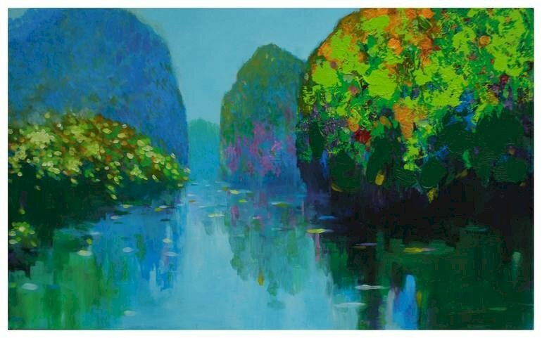 Tranh vẽ phong cảnh mùa xuân ở Tam Cốc Ninh Bình