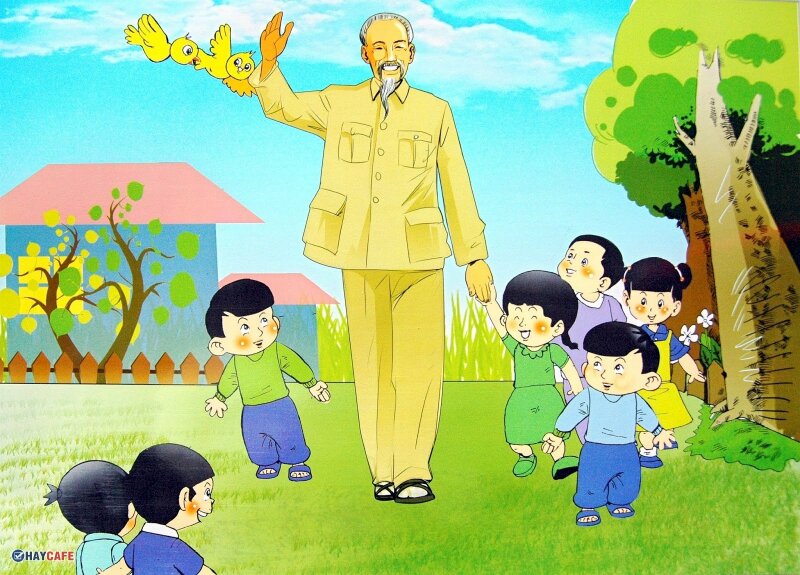 Tranh phong cảnh thiếu nhi và Bác Hồ tuyệt đẹp