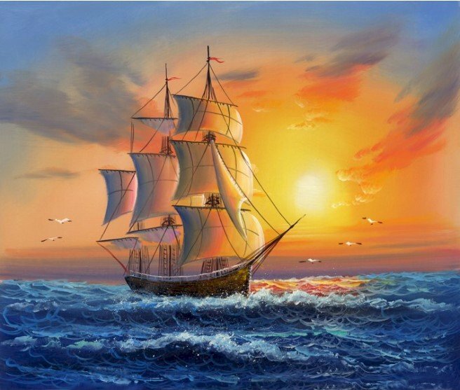 Tranh sơn dầu phong cảnh thuận buồm xuôi gió đẹp