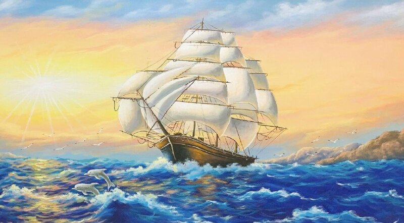 Tranh vẽ treo tường phong cảnh thuận buồm xuôi gió đẹp