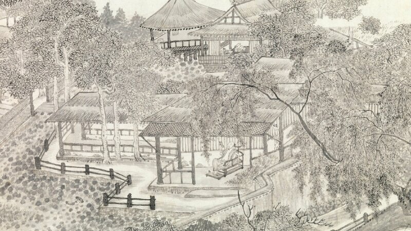 Tranh phong cảnh Trung Hoa cổ đại đen trắng đẹp