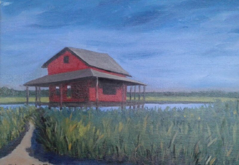 Tranh sơn dầu phong cảnh nhà sàn đẹp