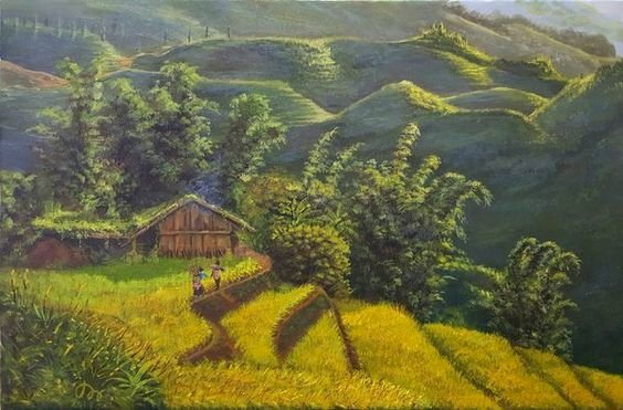 Tranh sơn dầu quê hương Tây Bắc