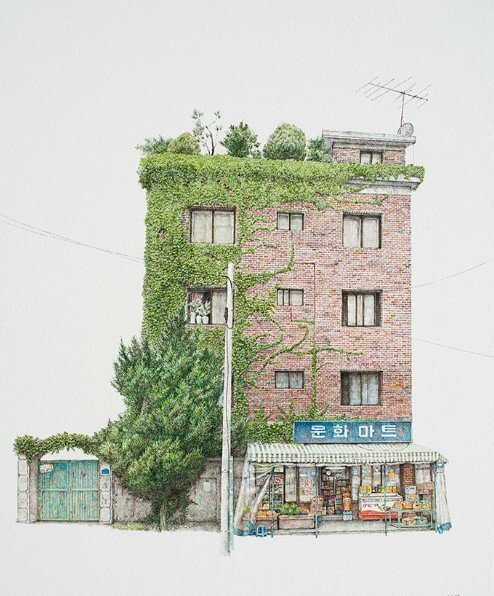 Tranh vẽ phong cảnh Hàn Quốc đơn giản đẹp