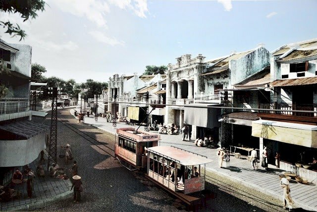 Tranh dán tường 3D phố cổ Hà Nội xưa