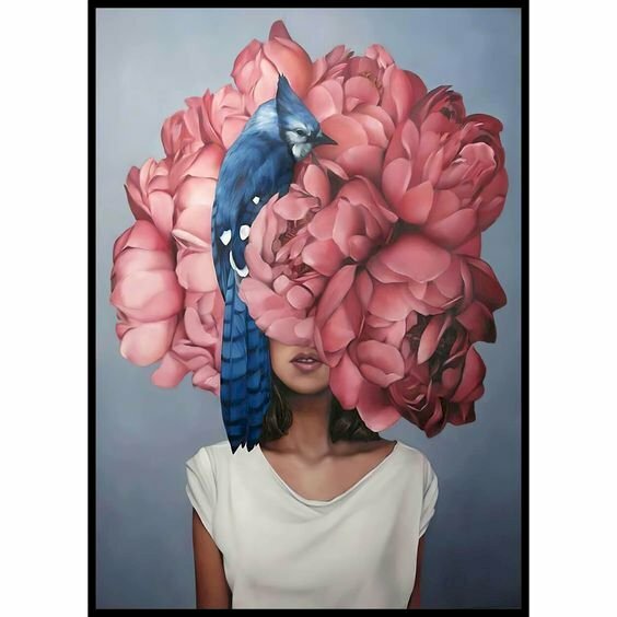 Tranh canvas hoa mẫu đơn và cô gái độc đáo sáng tạo