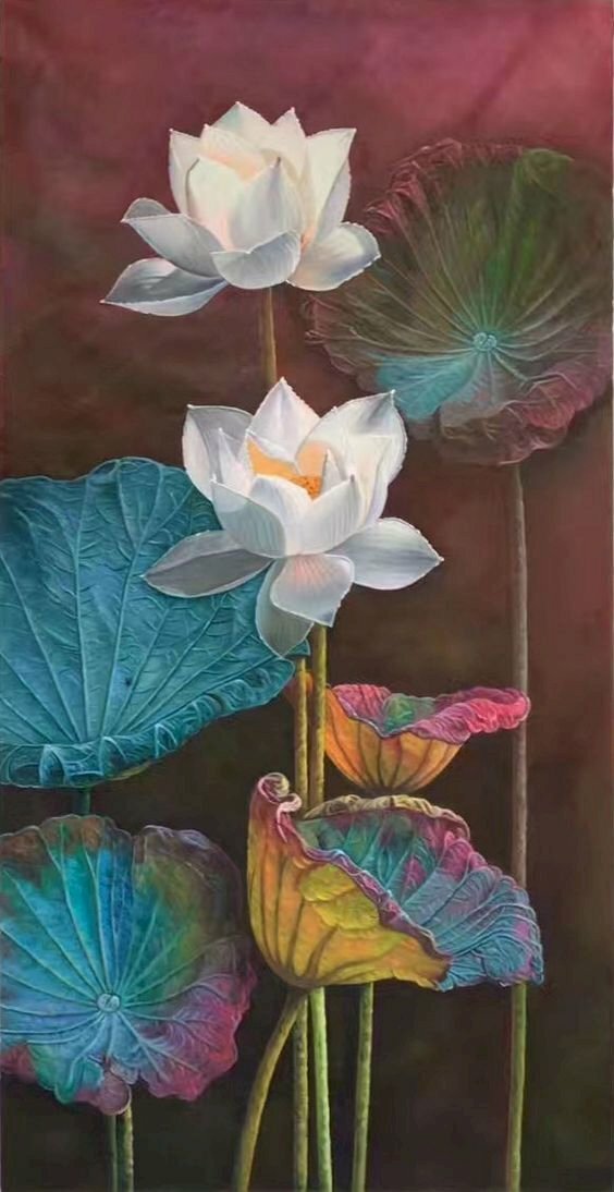 Tranh canvas hình vẽ hoa sen trắng đẹp nhất
