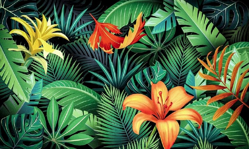 Tranh dán tường hoa lá nhiệt đới