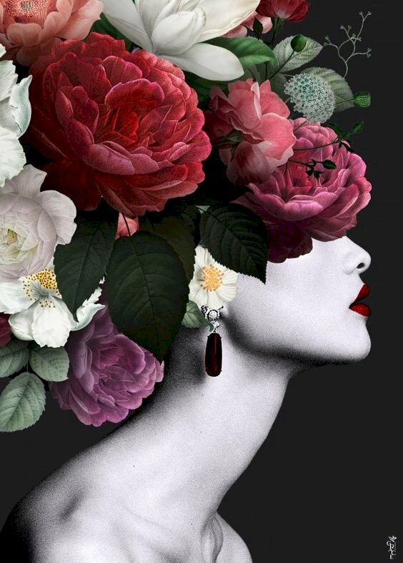 Tranh canvas cô gái và hoa hồng