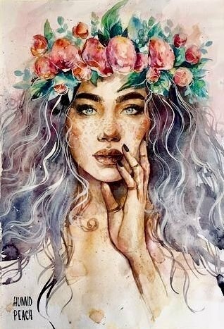 Tranh canvas cô gái vintage đội vòng hoa 