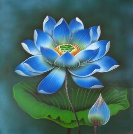 Tranh canvas hoa sen xanh trong Phật giáo