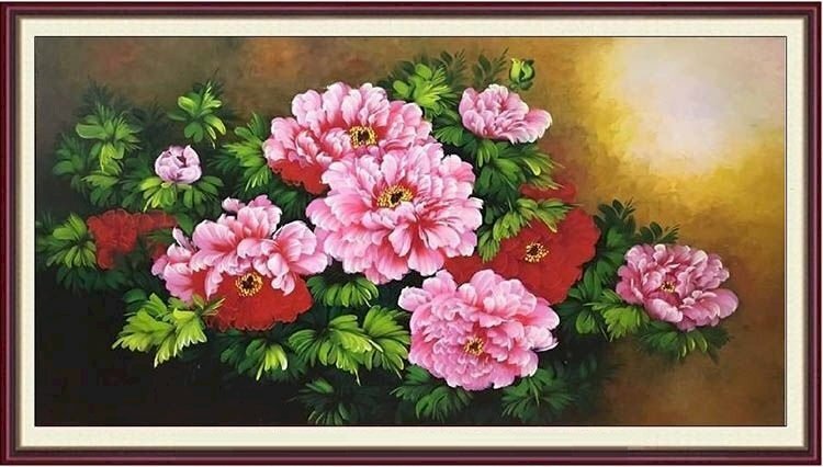Bộ 1 tranh canvas hoa mẫu đơn 9 bông tượng trưng cho những ước nguyện vĩnh cửu mãi mãi bền lâu