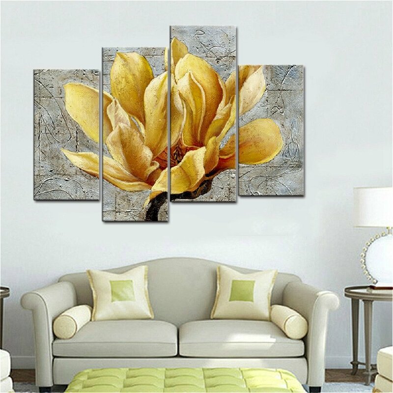 Bộ 5 tranh canvas hoa sen với sắc vàng sang trọng