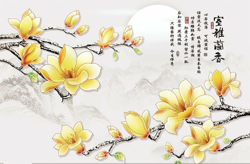 Tranh dán tường hoa lan vàng sang trọng 