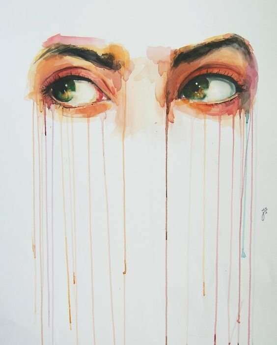 Tranh canvas cô gái buồn chỉ có hình đôi mắt 