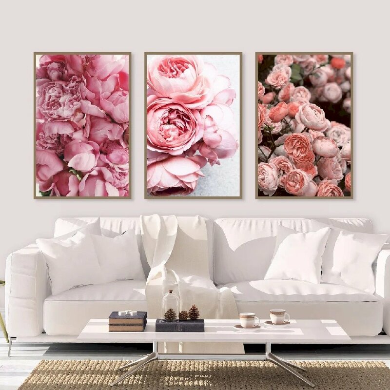 Bộ 3 tranh canvas hoa mẫu đơn thu hút tình duyên 