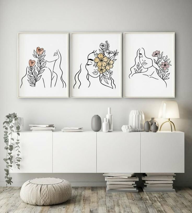 Bộ 3 Tranh canvas cô gái và hoa