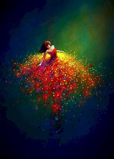 Tranh canvas cô gái đẹp lung linh sắc màu 