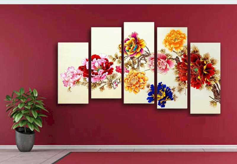 Tranh canvas hoa mẫu đơn 9 bông mang lại một cuộc sống viên mãn vĩnh cửu