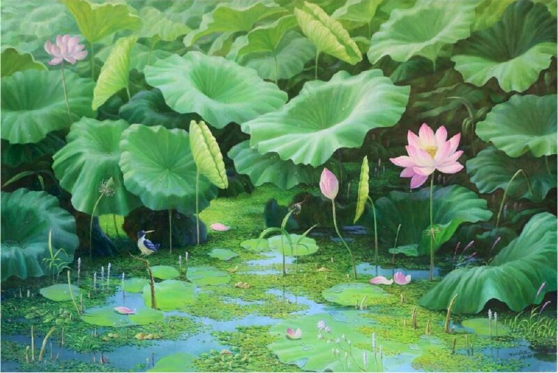 Tranh dán tường vẽ hình hoa sen 