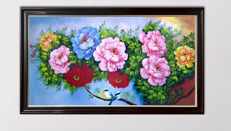 Tranh canvas hoa mẫu đơn 9 bông mang đến sự giàu sang, may mắn, hạnh phúc suốt kiếp