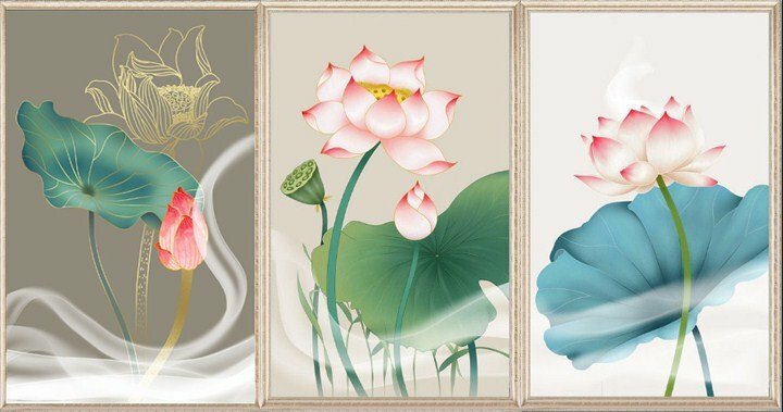 Bộ 3 Tranh canvas hoa sen hồng sang trọng