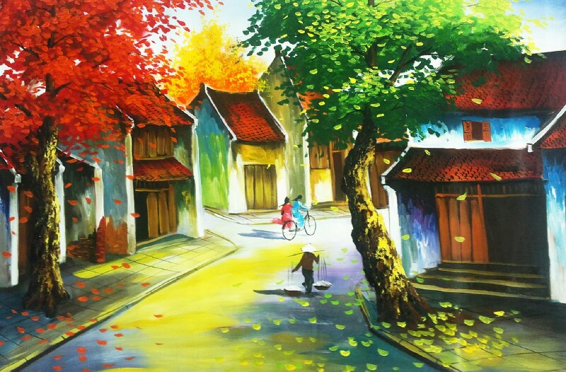 Tranh dán tường 3D phố cổ Hội An rực rỡ sắc màu