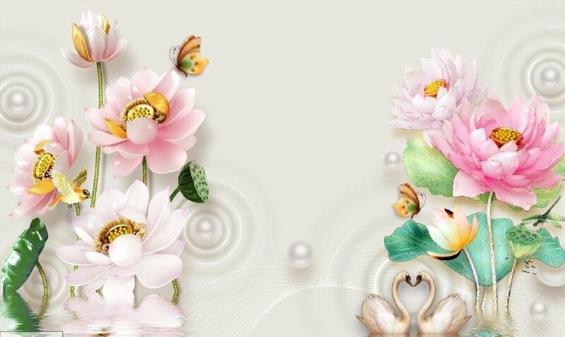 Tranh dán tường hoa sen 3D đẹp nhất 
