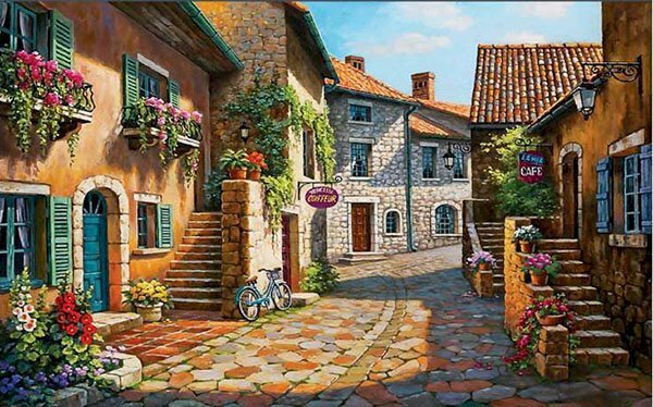 Tranh dán tường 3D Châu Âu xưa cổ kính