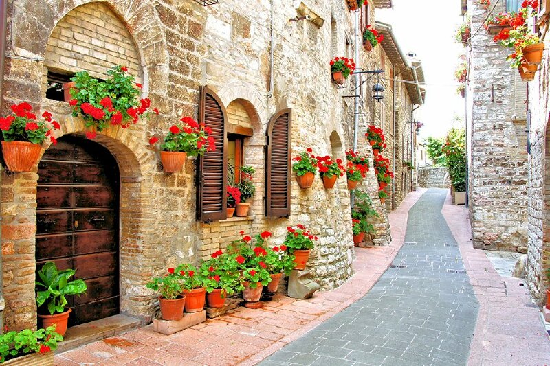 Tranh 3D phố nhỏ cổ kính yên bình in tranh dán tường trang trí không gian phòng khách, quán cà phê... tuyệt đẹp