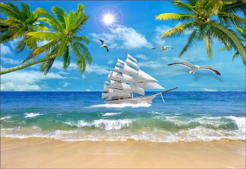 Tranh 3D thuận buồm xuôi gió in tranh dán tường đẹp