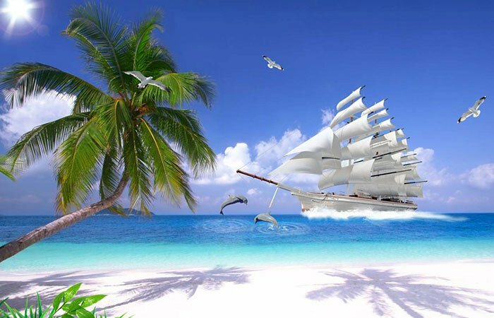 Tranh 3D dán tường thuận buồm xuôi gió bình yên, may mắn
