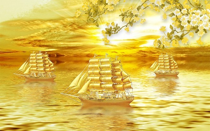 Tranh 3D dán tường thuận buồm xuôi gió phong thuỷ đẹp