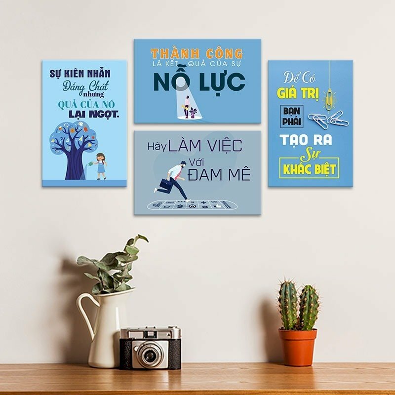 Bộ 4 tranh canvas chữ tạo động lực làm việc thích hợp trang trí văn phòng làm việc