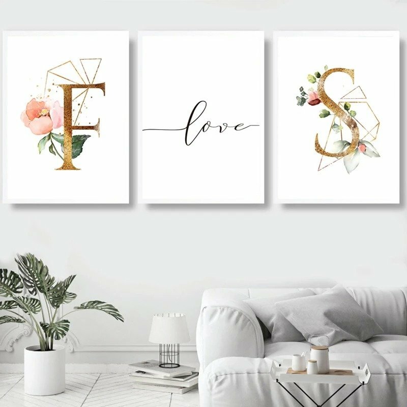 Tranh canvas cặp đôi chữ nghệ thuật viết tắt cùng hình ảnh đẹp thích hợp làm tranh treo tường phòng khách, phòng ngủ đôi lứa