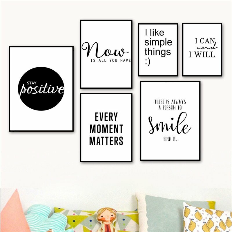 Bộ 5 tranh canvas chữ tông màu trắng đen đơn giản, ý nghĩa làm tranh treo tường trang trí đẹp