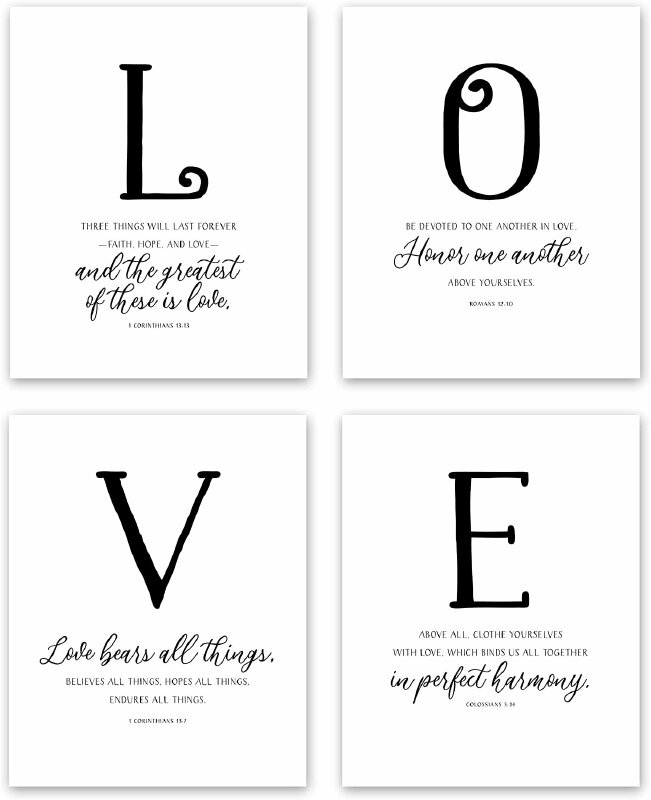 Bộ 4 tranh canvas chữ gam đen trắng ghép thành chữ Love tuyệt đẹp