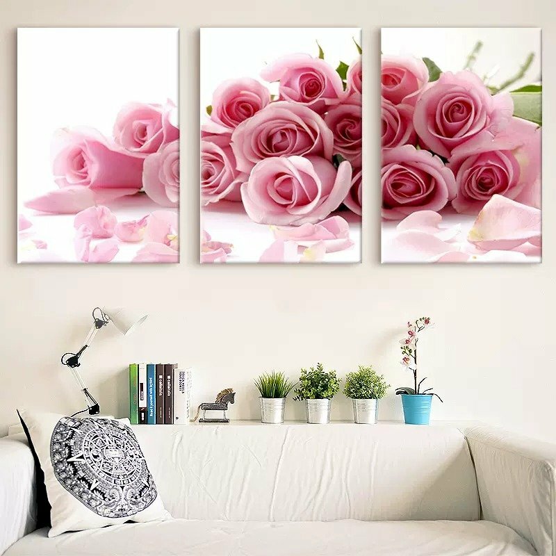 Bộ 3 tranh canvas hoa hồng treo tường phòng khách tuyệt vời