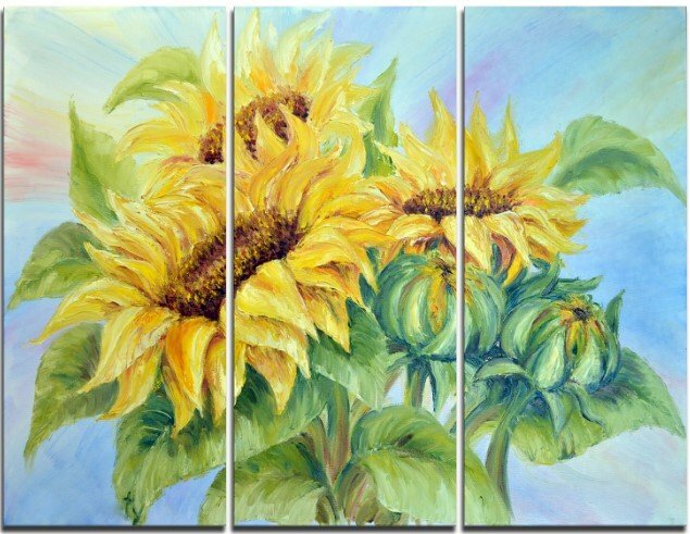 Bộ tranh ghép hoa hướng dương in canvas đẹp nhẹ nhàng, đơn giản