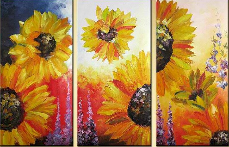 Bộ 3 tranh canvas hoa hướng dương đẹp làm tranh treo tường trang trí