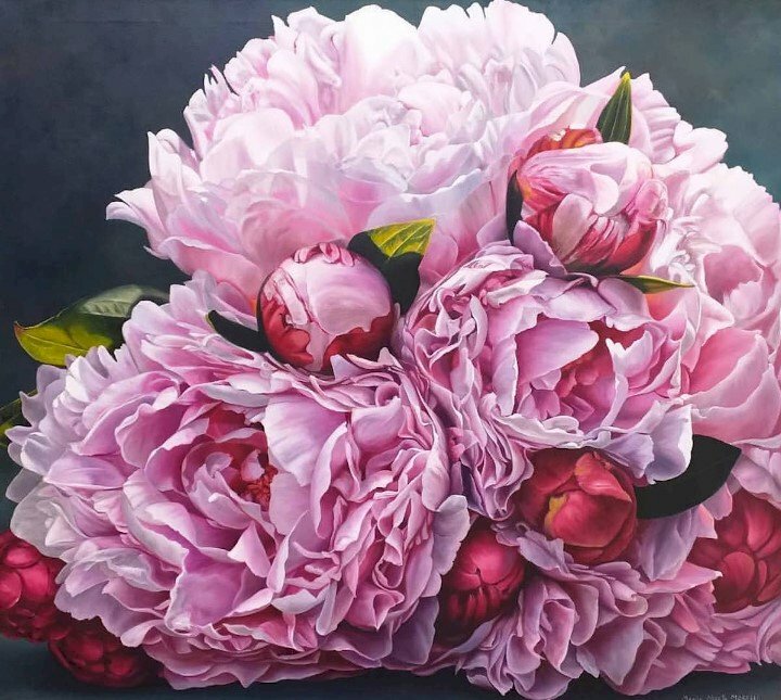 Tranh canvas hoa mẫu đơn tuyệt đẹp trang trí phòng khách, beauty salon, văn phòng