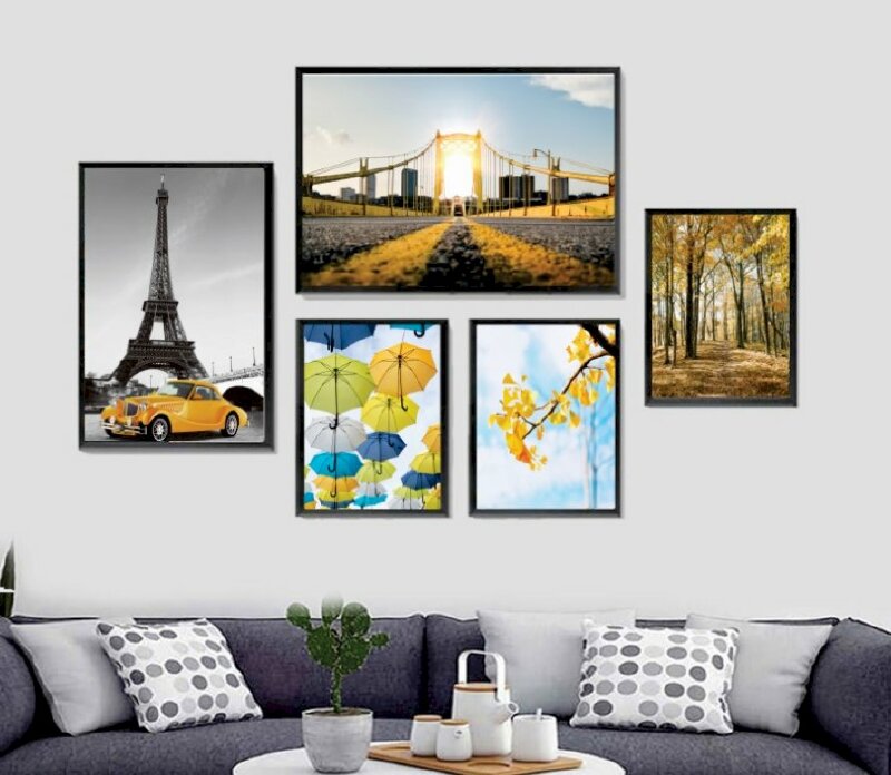 Bộ 5 tranh canvas phong cảnh thiên nhiên, tháp Eiffel nước Pháp treo tường