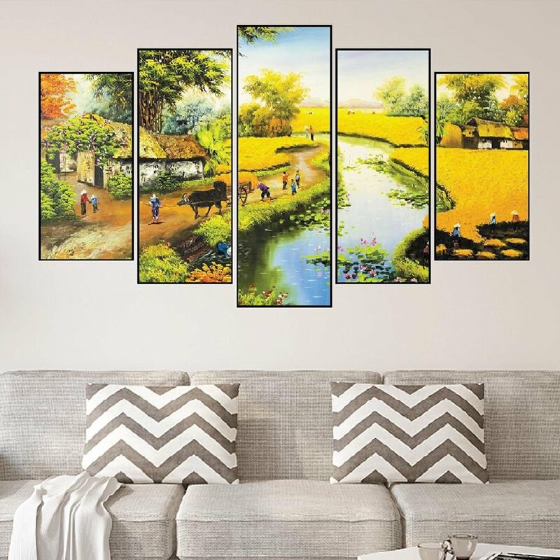 Bộ 5 tranh canvas phong cảnh đồng quê mùa lúa chín